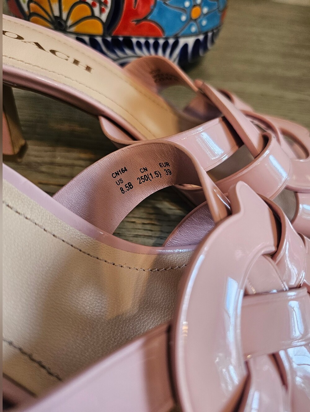 Women Coach Tillie Rose Pink Patent Leather Sandal Fashion Heels Slides Size 8.5 - Picture 7 of 10